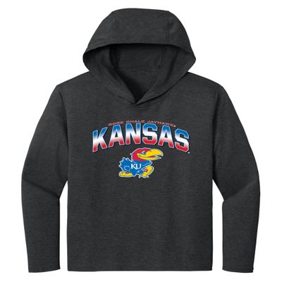 CornBorn Kansas Womens Shirt Plus Size - Long Sleeve Hooded Shirt Full Color Fade Kansas Logo - Black - 3X