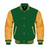 Cow Leather Sleeves Varsity Letterman Baseball Bomber Jackets (35 Colors Option) (US, Alpha, X-Small, Regular, Regular, Green Gold) view 1