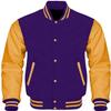 Cow Leather Sleeves Varsity Letterman Baseball Bomber Jackets (35 Colors Option) (US, Alpha, X-Small, Regular, Regular, Purple Gold) view 1