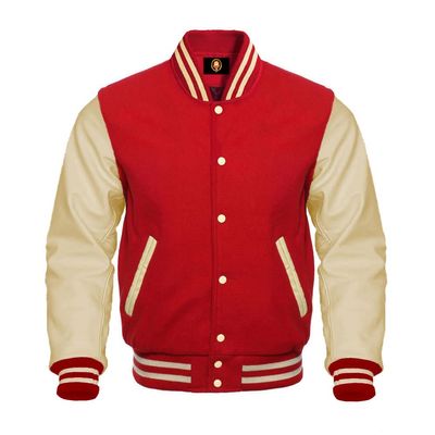 Cow Leather Sleeves Varsity Letterman Baseball Bomber Jackets (35 Colors Option) (US, Alpha, X-Large, Regular, Regular, Red Creem)