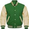 Cow Leather Sleeves Varsity Letterman Baseball Bomber Jackets (35 Colors Option) (US, Alpha, XX-Large, Regular, Regular, Green Creem) view 1