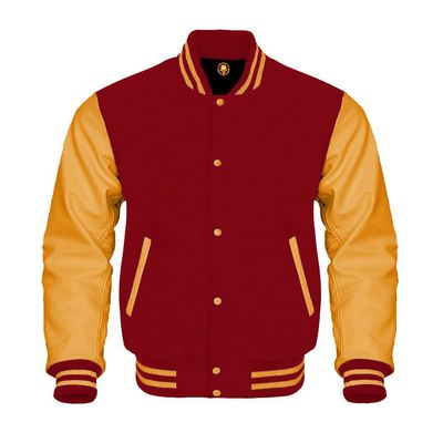 Cow Leather Sleeves Varsity Letterman Baseball Bomber Jackets (35 Colors Option) (US, Alpha, Small, Regular, Regular, Red Gold)