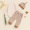aporake Newborn Boy Outfit Baby Boy Fall Clothes Letter Print Romper Checkerboard Pants Color Block Clothing Sets (Beige, 3-6 Months) view 4
