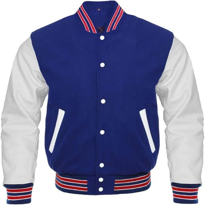 Cow Leather Sleeves Varsity Letterman Baseball Bomber Jackets (35 Colors Option) (US, Alpha, X-Small, Regular, Regular, Royal White Red Strip)