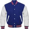 Cow Leather Sleeves Varsity Letterman Baseball Bomber Jackets (35 Colors Option) (US, Alpha, X-Small, Regular, Regular, Royal White Red Strip) view 1