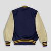 Cow Leather Sleeves Varsity Letterman Baseball Bomber Jackets (35 Colors Option) (US, Alpha, Large, Regular, Regular, Navy Creem Gold Strip) view 2