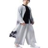 CORETIC Chinese Style Men's Trench Coat Long Tang Suit Kung Fu Cotton Linen Robe Fake Two Piece Jackets (Black-printed, Medium) view 1