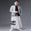CORETIC Chinese Style Men's Trench Coat Long Tang Suit Kung Fu Cotton Linen Robe Fake Two Piece Jackets (Black-printed, Medium) view 3