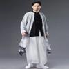 CORETIC Chinese Style Men's Trench Coat Long Tang Suit Kung Fu Cotton Linen Robe Fake Two Piece Jackets (Black-printed, Medium) view 4