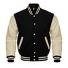 Cow Leather Sleeves Varsity Letterman Baseball Bomber Jackets (35 Colors Option) (US, Alpha, XX-Large, Regular, Regular, Black Creem)