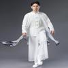 CORETIC Chinese Style Men's Trench Coat Long Tang Suit Kung Fu Cotton Linen Robe Fake Two Piece Jackets (White-printed, Large) view 3