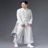 CORETIC Chinese Style Men's Trench Coat Long Tang Suit Kung Fu Cotton Linen Robe Fake Two Piece Jackets (White-printed, Large) view 4