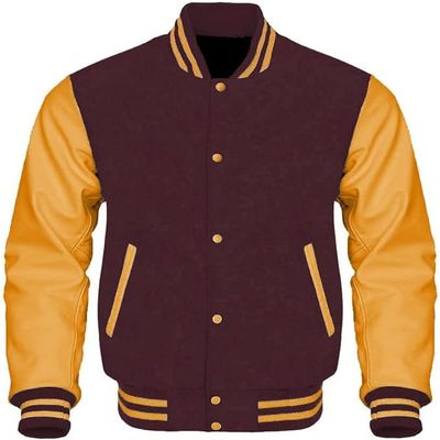 Cow Leather Sleeves Varsity Letterman Baseball Bomber Jackets (35 Colors Option) (US, Alpha, Medium, Regular, Regular, Maroon Gold)