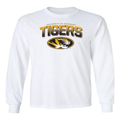 CornBorn Missouri Mens Apparel - Long Sleeve Full Color Fade Tigers Logo - White - XL