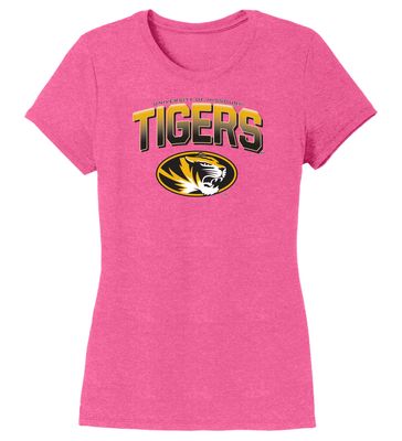 CornBorn Mizzou Women's Apparel - Premium Tri-Blend Tshirt Full Color Fade Tigers Logo - Pink - 3X