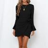 Women's Casual Crewneck Long Sleeve Dress Layered Ruffle Hem A Line Mini Dress Elegant Party Pullover Dress (Small,Black) view 2