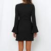 Women's Casual Crewneck Long Sleeve Dress Layered Ruffle Hem A Line Mini Dress Elegant Party Pullover Dress (Small,Black) view 4