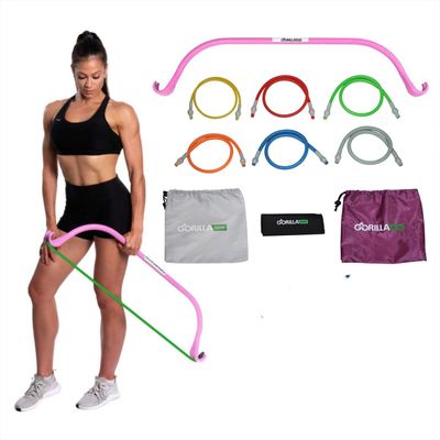 Gorilla Bow Lite Portable Home Gym System, Strength Training Equipment 100 Plus Workouts, All in One Exercise Equipment for Travel, Home Gym & Outdoor Workouts (Lite Bow, Pink, Heavy Bundle)