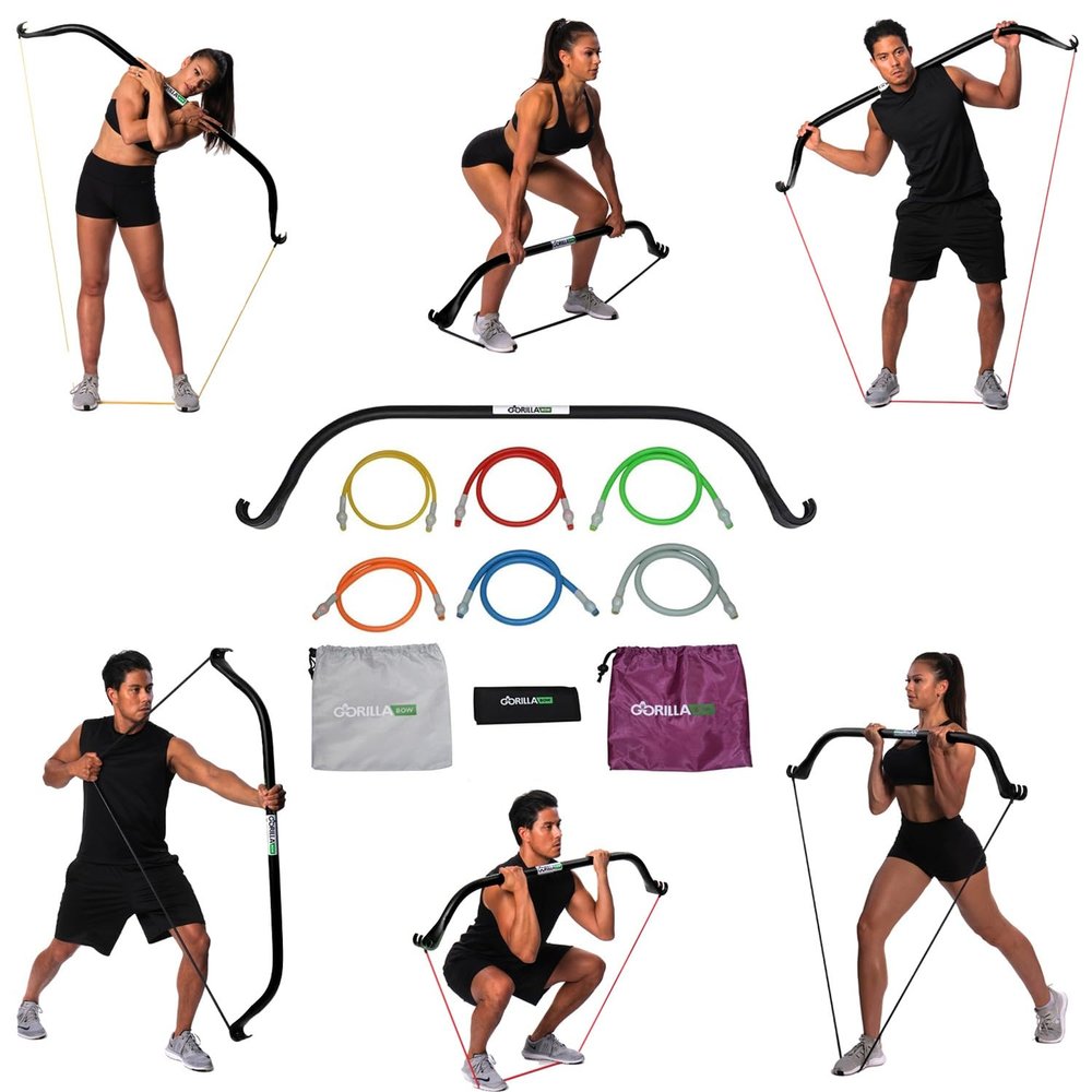 Gorilla Bow Lite Portable Home Gym System, Strength Training Equipment 100 Plus Workouts, All in One Exercise Equipment for Travel, Home Gym & Outdoor Workouts (Lite Bow, Black, Heavy Bundle)