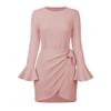 Women's Casual Crewneck Long Sleeve Dress Layered Ruffle Hem A Line Mini Dress Elegant Party Pullover Dress (X-Large,Pink) view 1