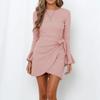 Women's Casual Crewneck Long Sleeve Dress Layered Ruffle Hem A Line Mini Dress Elegant Party Pullover Dress (X-Large,Pink) view 3
