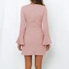 Women's Casual Crewneck Long Sleeve Dress Layered Ruffle Hem A Line Mini Dress Elegant Party Pullover Dress (X-Large,Pink) view 4