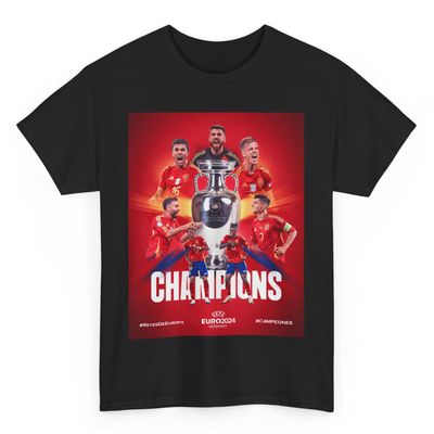 NineFit Basics Camiseta Espaa Campeona 2024 ADULT Shirt Euro Gifts Soccer Fans Jersey POSTER I Champions Spain Futbol | Unisex T-Shirt (US, Alpha, Medium, Regular, Regular, Black)