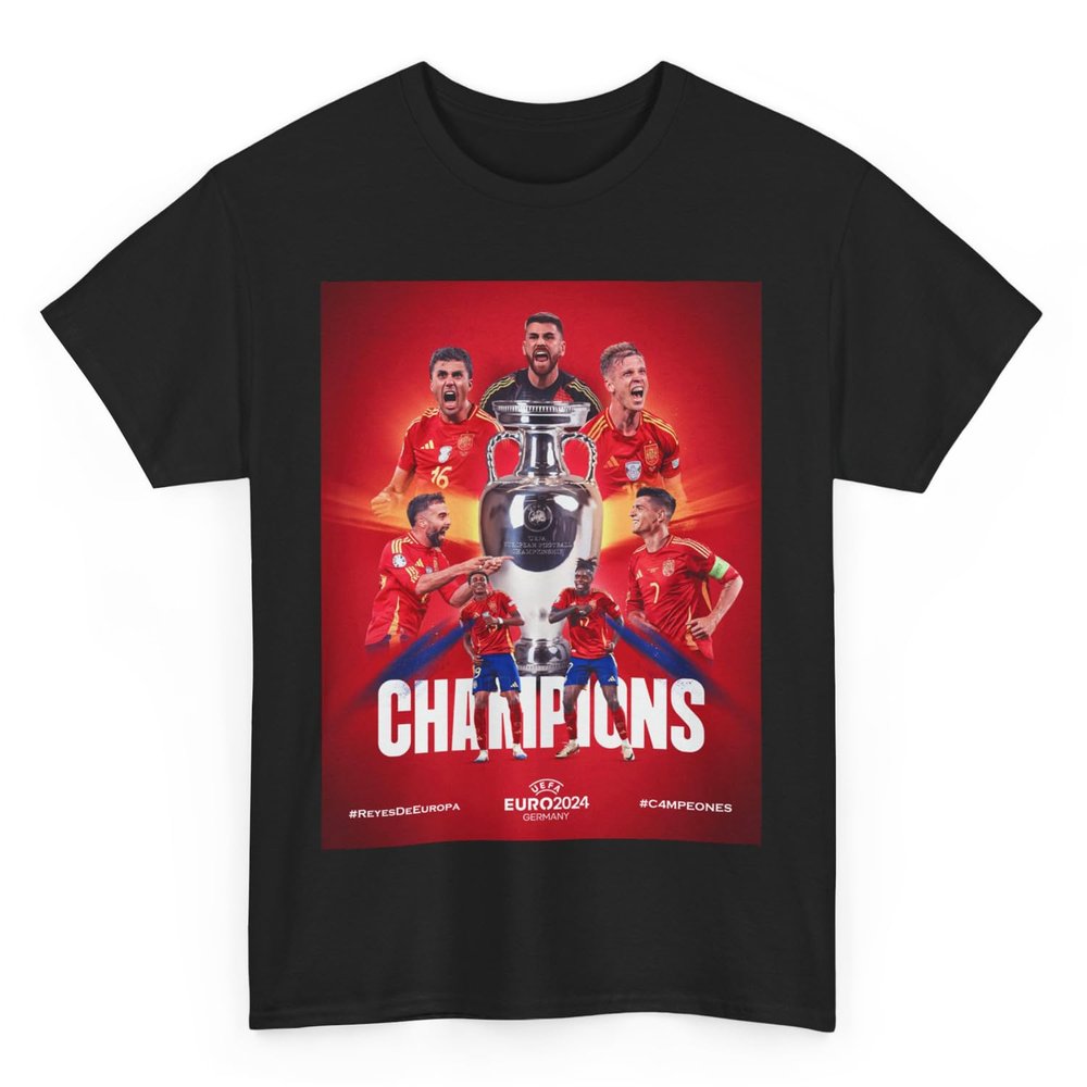 NineFit Basics Camiseta Espaa Campeona 2024 ADULT Shirt Euro Gifts Soccer Fans Jersey POSTER I Champions Spain Futbol | Unisex T-Shirt (US, Alpha, Medium, Regular, Regular, Black)