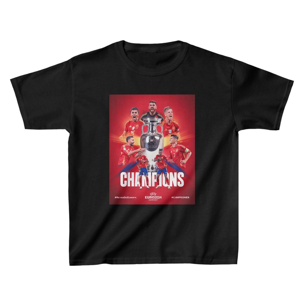 NineFit Basics Camiseta Espaa Campeona 2024 KIDS Shirt Euro Gifts Soccer Fans Jersey POSTER I Champions Spain Futbol | Unisex T-Shirt (US, Alpha, X-Large, Black)