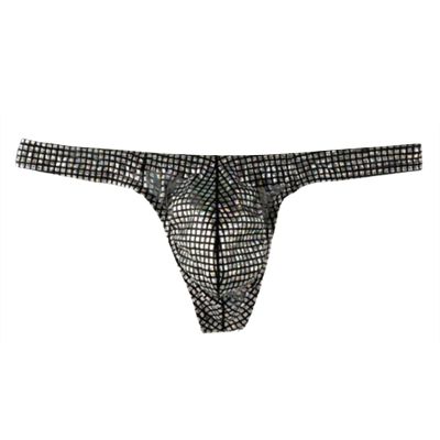 Hot Men's Thong G-String Underwear Glitter-adorned Men's Shimmered Thong G-String Jockstrap Underwear Black