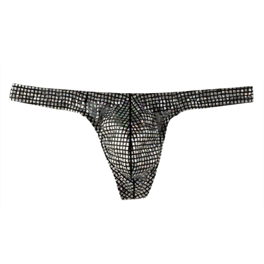 Hot Men's Thong G-String Underwear Glitter-adorned Men's Shimmered Thong G-String Jockstrap Underwear Black
