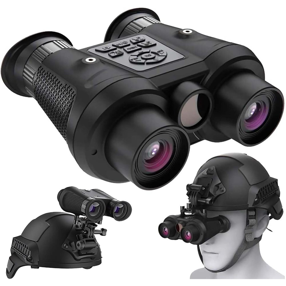 3D VR Head Mounted Night Vision Goggles & Binoculars for Adult, Rechargeable Infrared Digital Night Vision with Head Strap and Mount, 6X Digital Zoom and FOV 40, Includes 2 * 32GB Cards