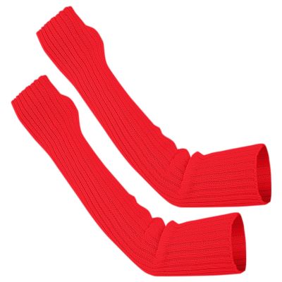 Arm Warmers Glove Long Fingerless Gloves Arm Warmers Knit Crochet Loose Glove for Girls Women (Red, One Size)