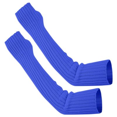 Arm Warmers Glove Long Fingerless Gloves Solid Knittted Arm Warmers Crochet Loose Glove for Girls Women (Blue, One Size)