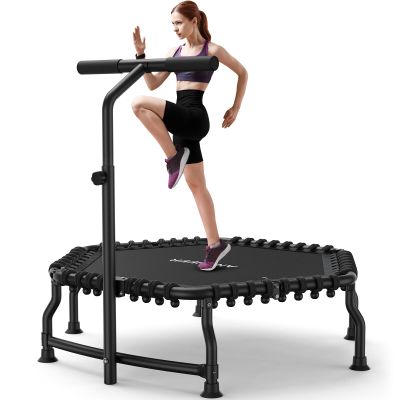ANCHEER 50" Foldable Fitness Trampoline for Adults & Kids, 550 lbs Capacity Bungee Rebounder with Adjustable Handle, Quiet Cardio Workout Equipment for Home Gym, Low Impact Training Indoor/Outdoor Use