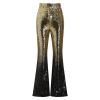 IDOPIP Women Shinny Sequins Pants Sparkly Glitters Flared Leg Pants Evening Club Party Wide Leg Bell Bottom Legging Pants Casual High Waisted Trousers Lounge Long Pants Black+Gold S view 1