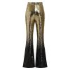 IDOPIP Women Shinny Sequins Pants Sparkly Glitters Flared Leg Pants Evening Club Party Wide Leg Bell Bottom Legging Pants Casual High Waisted Trousers Lounge Long Pants Black+Gold S view 2