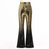 IDOPIP Women Shinny Sequins Pants Sparkly Glitters Flared Leg Pants Evening Club Party Wide Leg Bell Bottom Legging Pants Casual High Waisted Trousers Lounge Long Pants Black+Gold S view 3