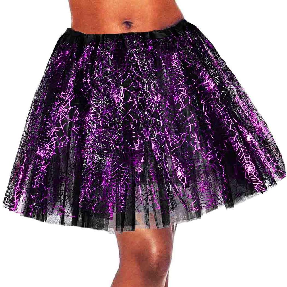 Sinalty Purple Spider Web Halloween Tutu Skirt 4 Layered Tutu Dance Skirt Rave 1920s Ballet Skirts Costume Dress Tutus for Women and Girls