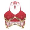 iiniim Womens Glitter Sequins Belly Dance Bra Top Halter Beads Tassel Crop Top Dance Costume Red One Size view 3