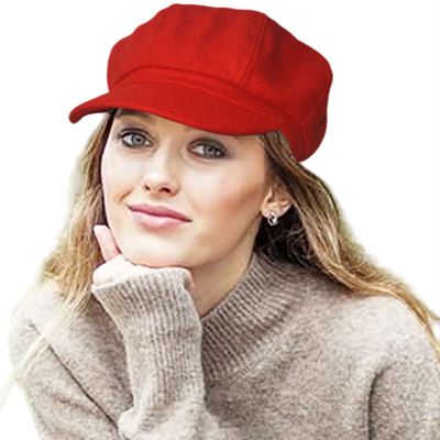 Women Beret Newsboy Hat, Fall Baker Boy Hat Women, 8 Panels Beret, Winter Paper Boy Cabbie Newspaper Boy Hat Red