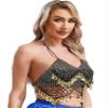 iiniim Womens Glitter Sequins Belly Dance Bra Top Halter Beads Tassel Crop Top Dance Costume Black&Gold One Size view 2