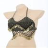 iiniim Womens Glitter Sequins Belly Dance Bra Top Halter Beads Tassel Crop Top Dance Costume Black&Gold One Size view 4