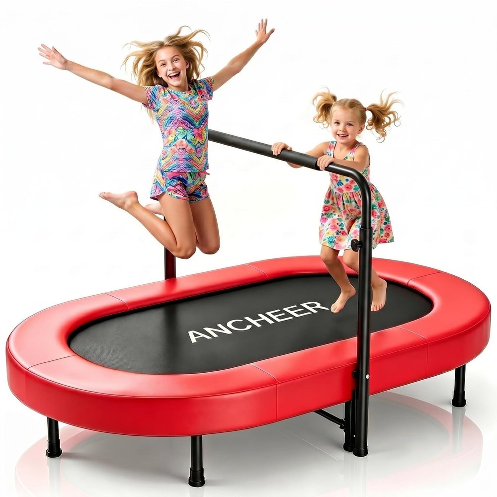 ANCHEER Trampoline for Kids, Toddler Trampoline Indoor Sports and Outdoor Games 56" Kids Rebounder 220LBS Capacity with Adjustable Safety Handrail Foldable Jumper for Boys and Girls (Lunar new Year)