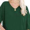 Women's Half Sleeve Oversized T Shirts V Neck Cozy Comfy Tunic Summer Tops Casual Loose Fit Cotton Tops (Dark Green,Small) view 3