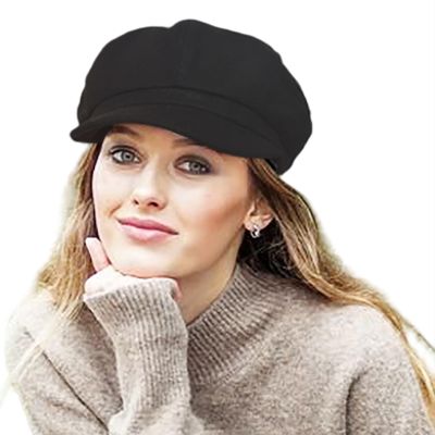Women Beret Newsboy Hat, Fall Baker Boy Hat Women, 8 Panels Beret, Winter Paper Boy Cabbie Newspaper Boy Hat Black