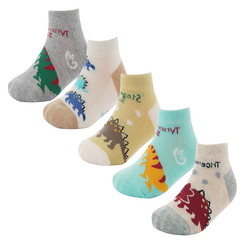 CHUNG Boys Cotton Ankle Socks 5/10 Pack Low Cut Dinosaur Mesh 2-9Y Light Weight Back School Running Sports Casual (2-4Y, 5pk Dino C)