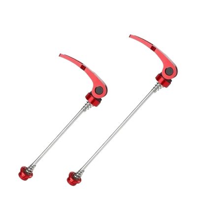 2PCS MTB Road Bike Wheel Hub Skewer Quick Release Cr-Mo Steel Fastener 100/135mm Spaced Front Rear Clip Bolt Lever(Red)