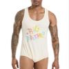 Landofgenie Mens Printed Onesie Tank Top for Men One Piece Bodysuit Sleeveless Undershirts Jumpsuit Yellow L view 2