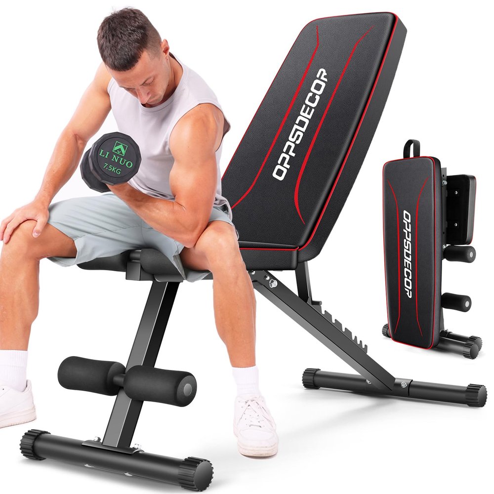 OPPSDECOR Weight Bench for Home Gym, 660LBS Capacity Full Body Workout Bench, 30in Extended Backrest for Bench Press, 8 Adjustable Incline Flat Decline Strength Training Bench, Fast Fold to Save Space (Black)